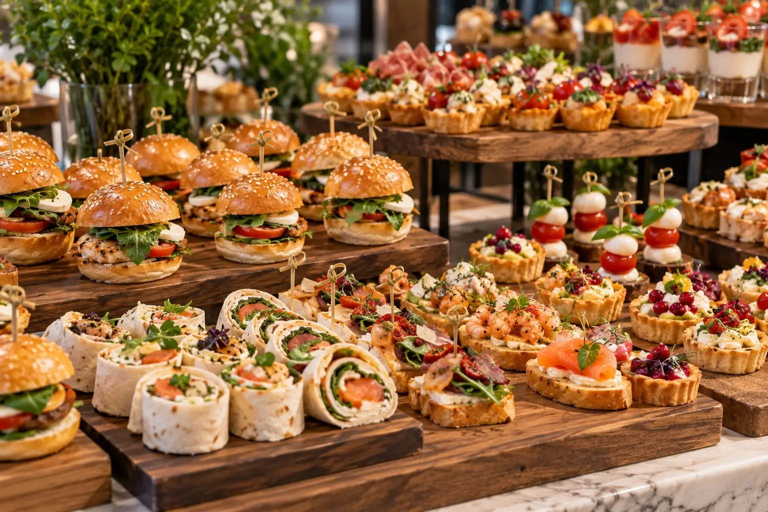 Boards of sliders, wraps, and tartlets